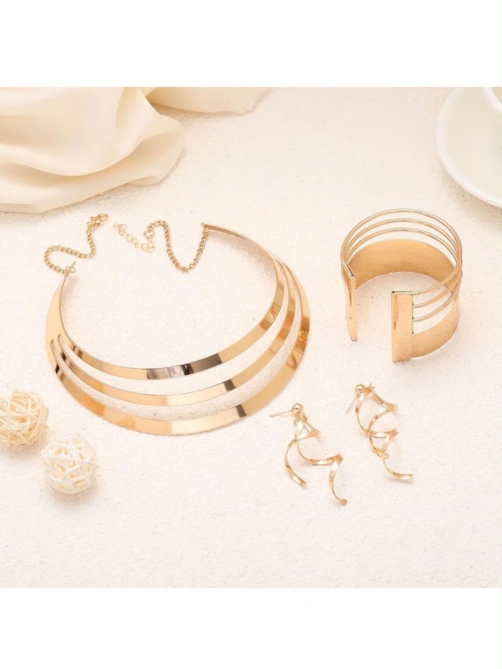 Anthropologie Gold Color Multi-Band Collar Necklace Set
